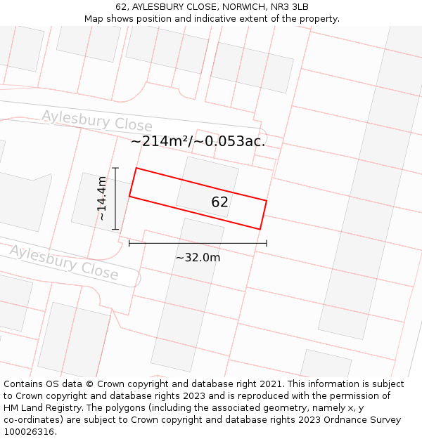 62, AYLESBURY CLOSE, NORWICH, NR3 3LB: Plot and title map