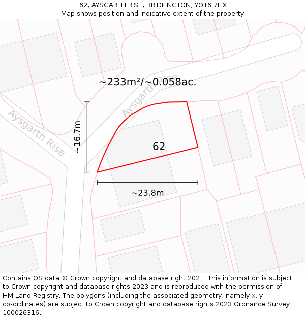 62, AYSGARTH RISE, BRIDLINGTON, YO16 7HX: Plot and title map