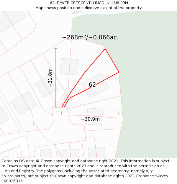 62, BAKER CRESCENT, LINCOLN, LN6 0RN: Plot and title map