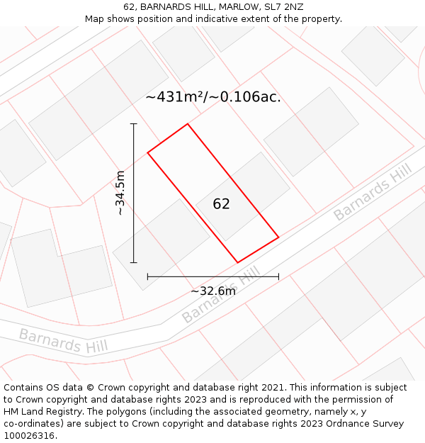 62, BARNARDS HILL, MARLOW, SL7 2NZ: Plot and title map