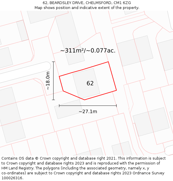 62, BEARDSLEY DRIVE, CHELMSFORD, CM1 6ZG: Plot and title map