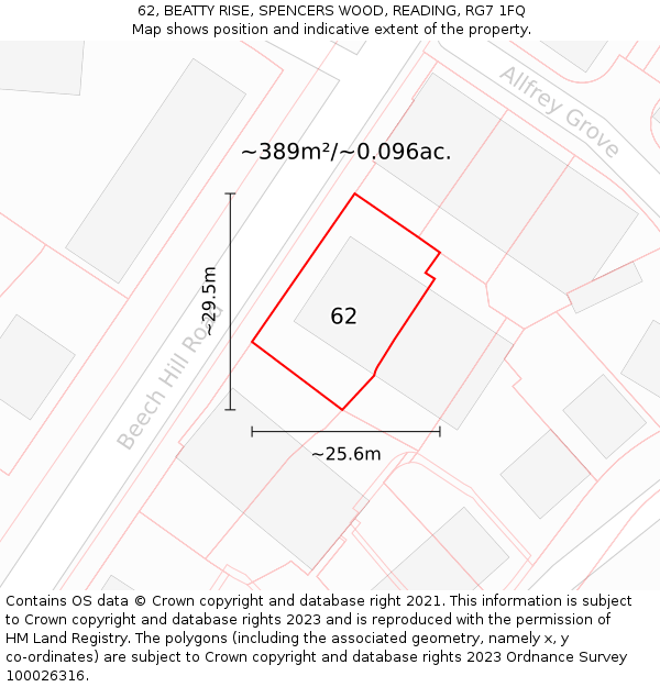 62, BEATTY RISE, SPENCERS WOOD, READING, RG7 1FQ: Plot and title map