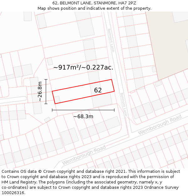 62, BELMONT LANE, STANMORE, HA7 2PZ: Plot and title map