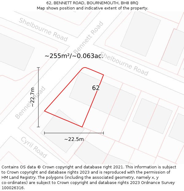 62, BENNETT ROAD, BOURNEMOUTH, BH8 8RQ: Plot and title map