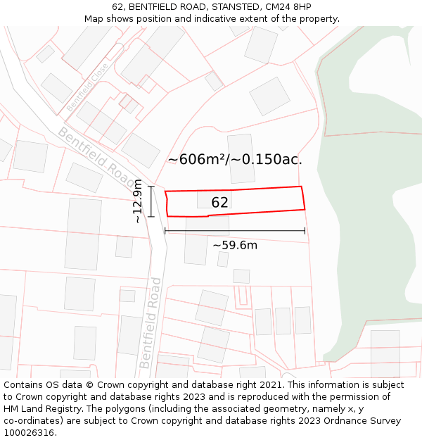 62, BENTFIELD ROAD, STANSTED, CM24 8HP: Plot and title map