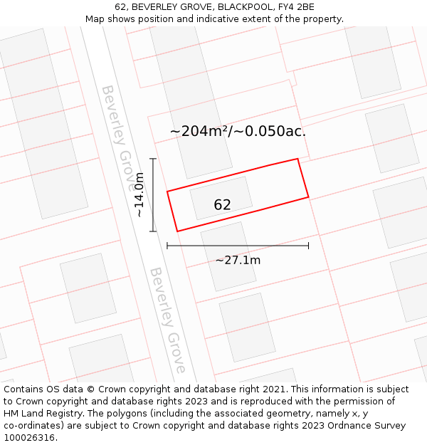 62, BEVERLEY GROVE, BLACKPOOL, FY4 2BE: Plot and title map