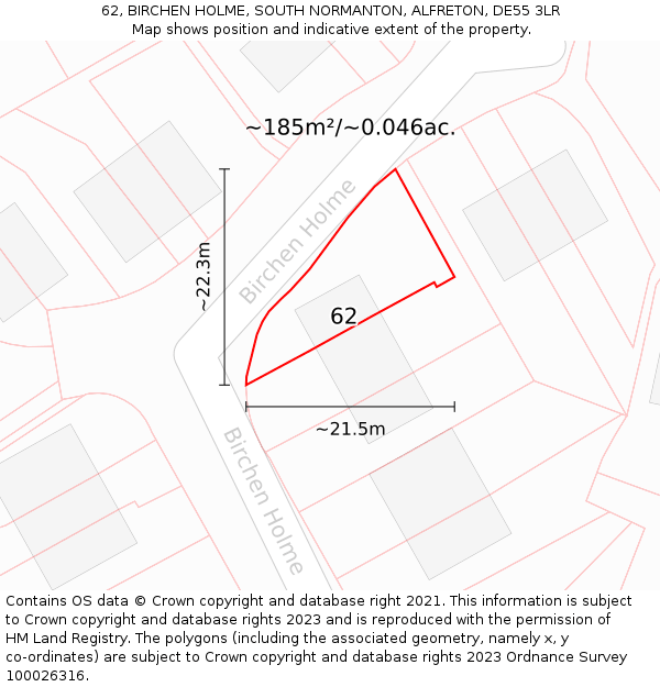 62, BIRCHEN HOLME, SOUTH NORMANTON, ALFRETON, DE55 3LR: Plot and title map