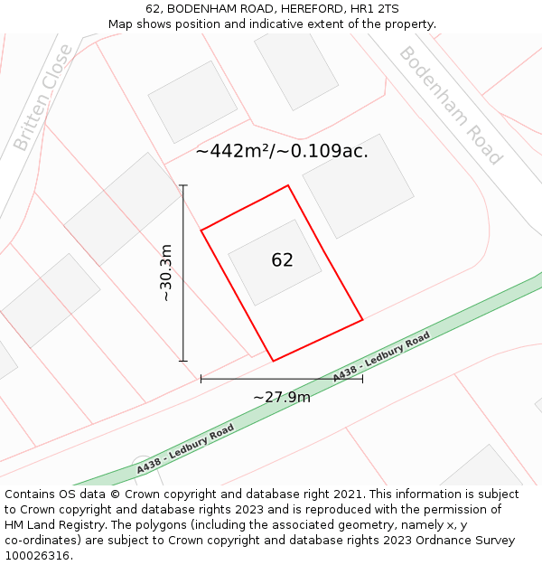 62, BODENHAM ROAD, HEREFORD, HR1 2TS: Plot and title map