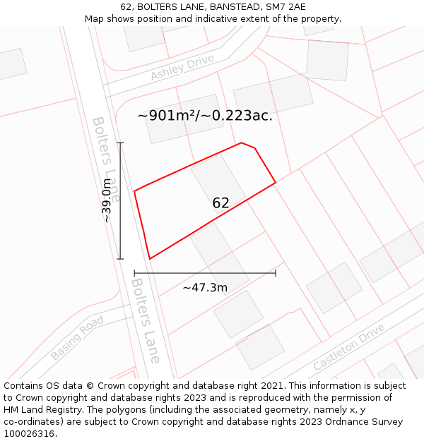 62, BOLTERS LANE, BANSTEAD, SM7 2AE: Plot and title map