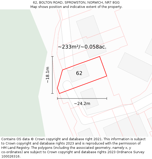 62, BOLTON ROAD, SPROWSTON, NORWICH, NR7 8GG: Plot and title map
