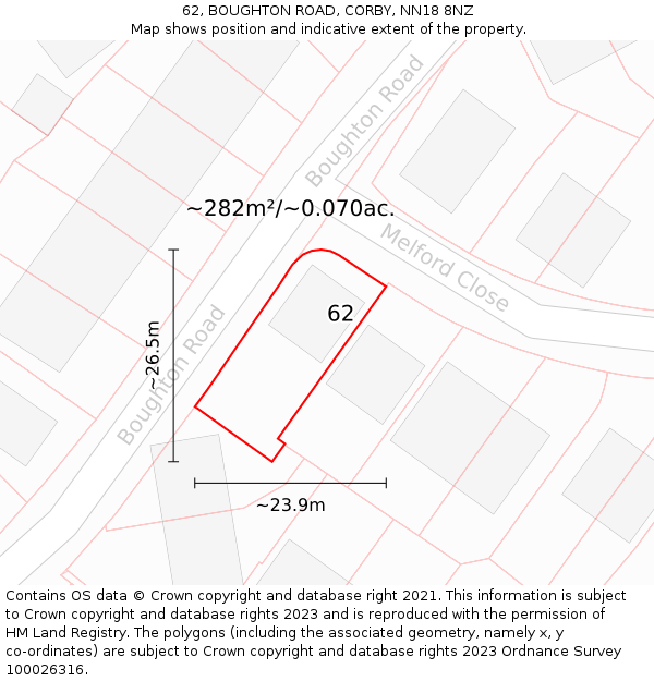 62, BOUGHTON ROAD, CORBY, NN18 8NZ: Plot and title map