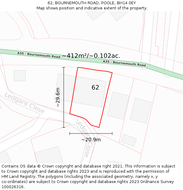 62, BOURNEMOUTH ROAD, POOLE, BH14 0EY: Plot and title map