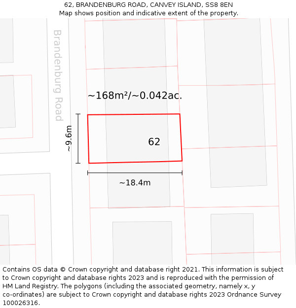 62, BRANDENBURG ROAD, CANVEY ISLAND, SS8 8EN: Plot and title map