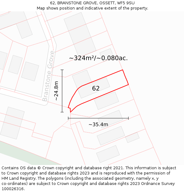 62, BRANSTONE GROVE, OSSETT, WF5 9SU: Plot and title map