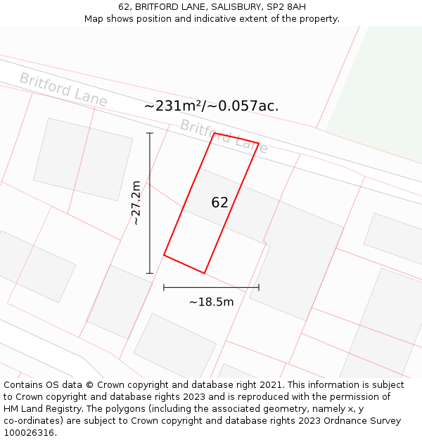 62, BRITFORD LANE, SALISBURY, SP2 8AH: Plot and title map