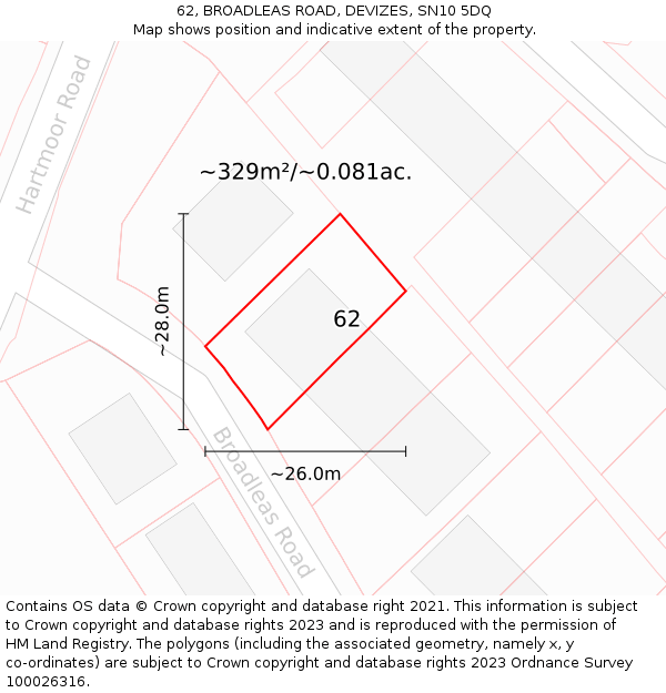 62, BROADLEAS ROAD, DEVIZES, SN10 5DQ: Plot and title map