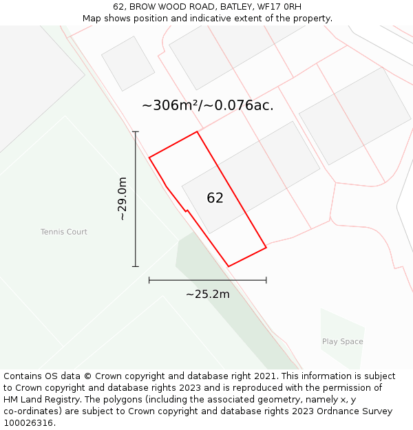 62, BROW WOOD ROAD, BATLEY, WF17 0RH: Plot and title map