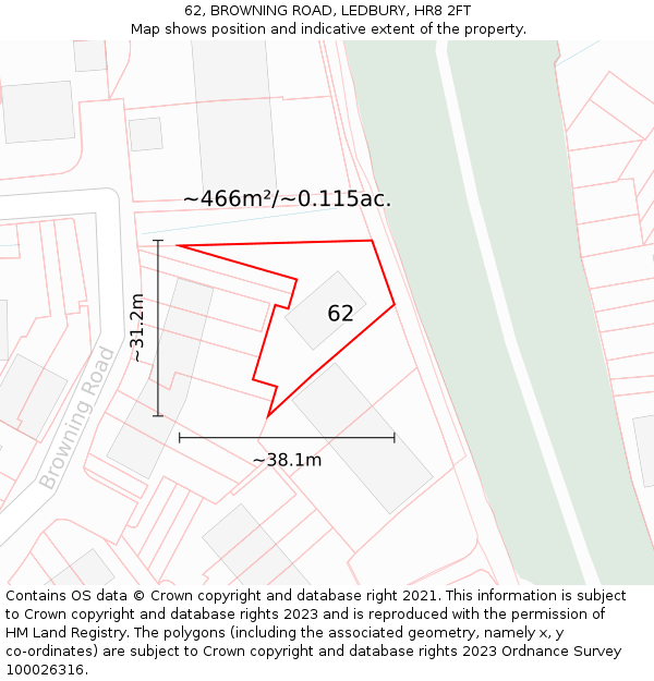 62, BROWNING ROAD, LEDBURY, HR8 2FT: Plot and title map