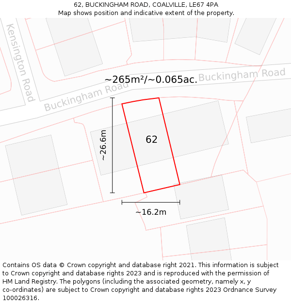 62, BUCKINGHAM ROAD, COALVILLE, LE67 4PA: Plot and title map