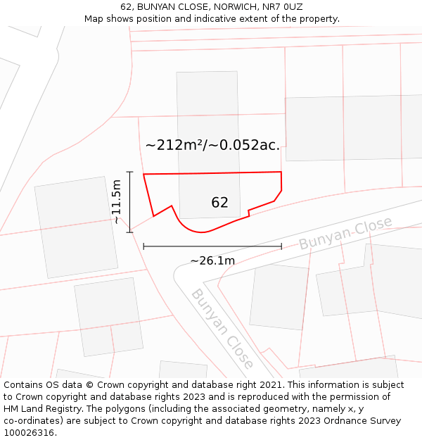 62, BUNYAN CLOSE, NORWICH, NR7 0UZ: Plot and title map