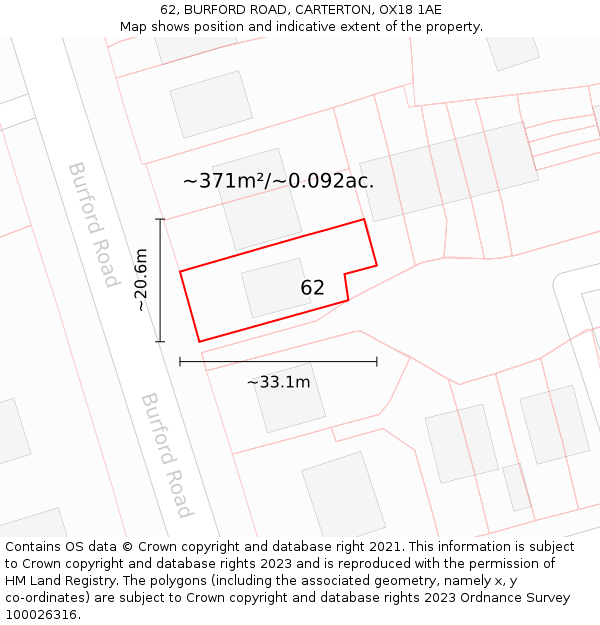 62, BURFORD ROAD, CARTERTON, OX18 1AE: Plot and title map