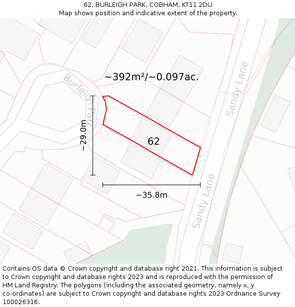 62, BURLEIGH PARK, COBHAM, KT11 2DU: Plot and title map