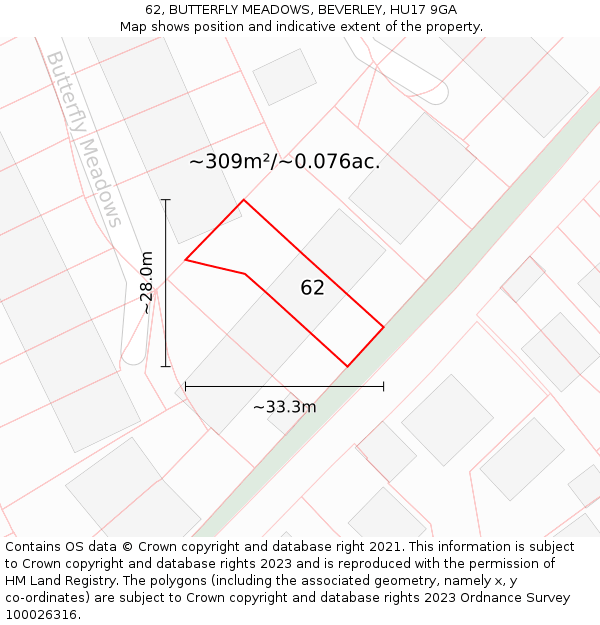 62, BUTTERFLY MEADOWS, BEVERLEY, HU17 9GA: Plot and title map
