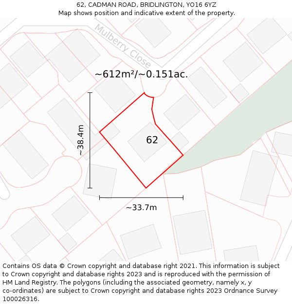 62, CADMAN ROAD, BRIDLINGTON, YO16 6YZ: Plot and title map