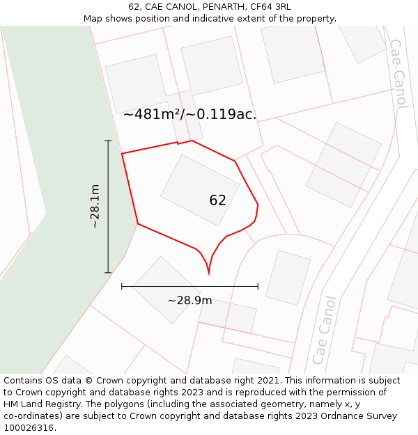 62, CAE CANOL, PENARTH, CF64 3RL: Plot and title map