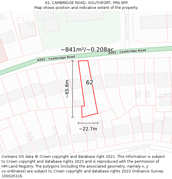 62, CAMBRIDGE ROAD, SOUTHPORT, PR9 9PP: Plot and title map