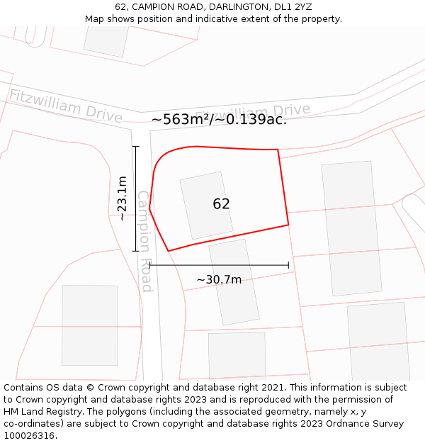 62, CAMPION ROAD, DARLINGTON, DL1 2YZ: Plot and title map