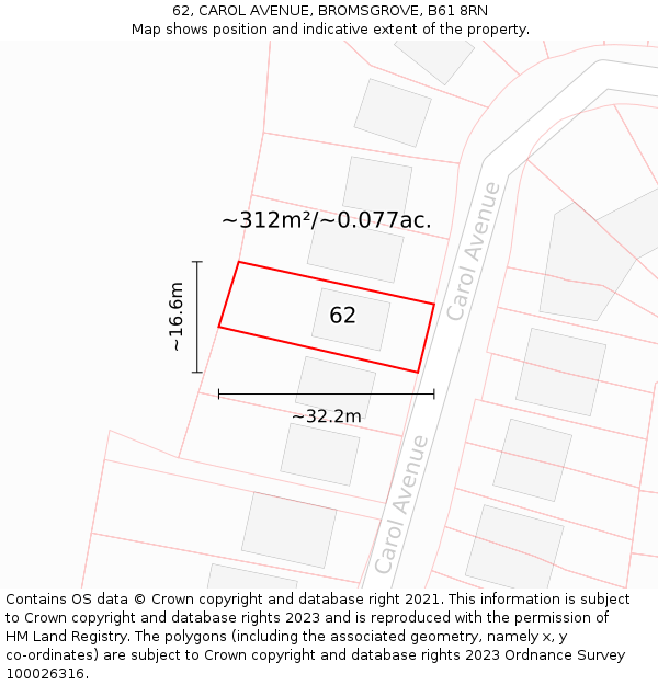 62, CAROL AVENUE, BROMSGROVE, B61 8RN: Plot and title map