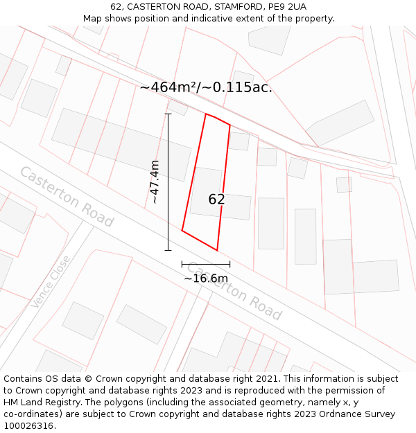 62, CASTERTON ROAD, STAMFORD, PE9 2UA: Plot and title map