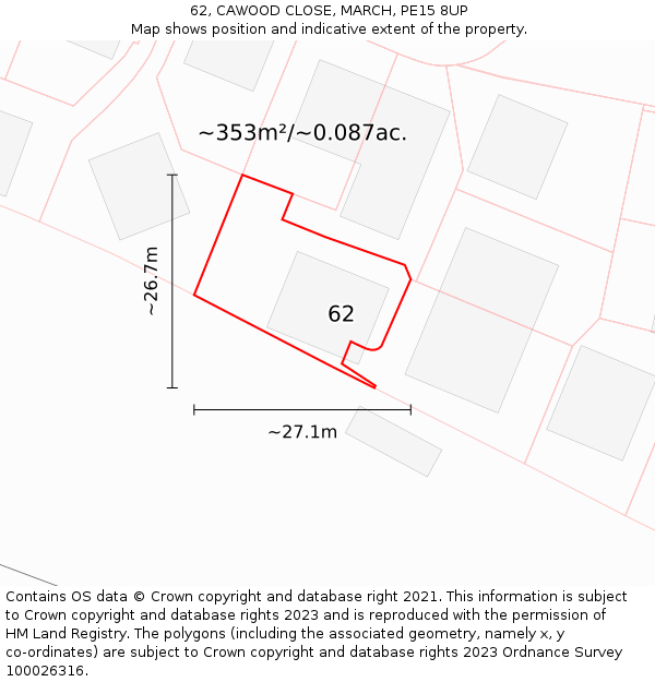 62, CAWOOD CLOSE, MARCH, PE15 8UP: Plot and title map