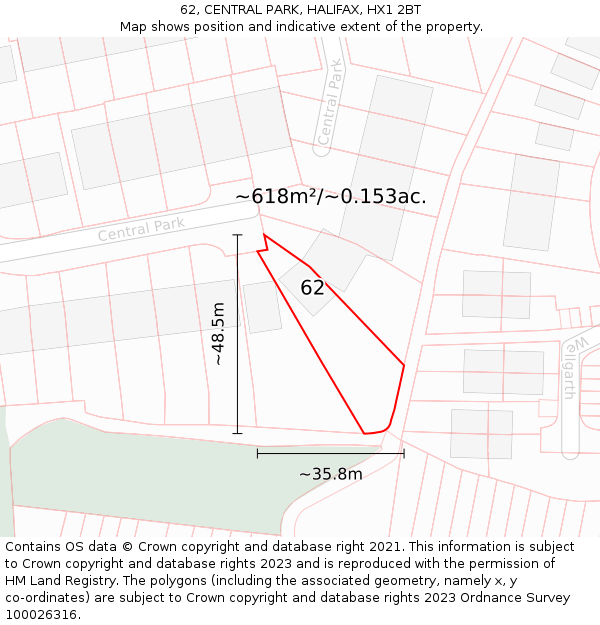 62, CENTRAL PARK, HALIFAX, HX1 2BT: Plot and title map