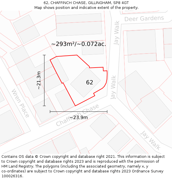 62, CHAFFINCH CHASE, GILLINGHAM, SP8 4GT: Plot and title map