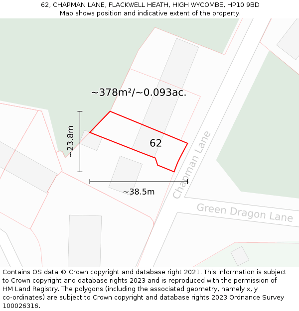 62, CHAPMAN LANE, FLACKWELL HEATH, HIGH WYCOMBE, HP10 9BD: Plot and title map