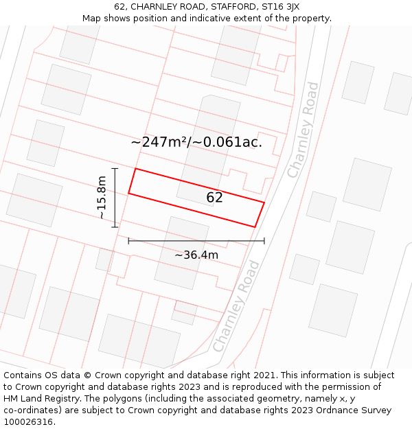 62, CHARNLEY ROAD, STAFFORD, ST16 3JX: Plot and title map