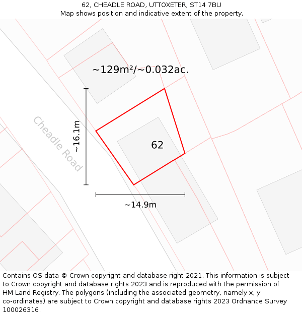 62, CHEADLE ROAD, UTTOXETER, ST14 7BU: Plot and title map