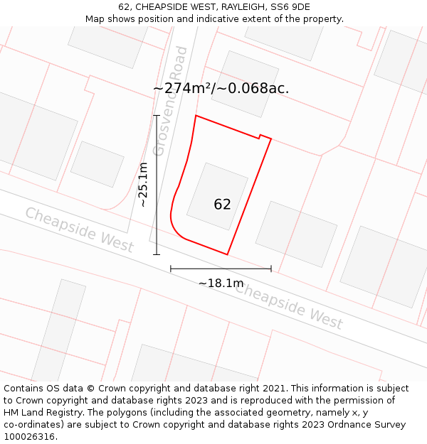 62, CHEAPSIDE WEST, RAYLEIGH, SS6 9DE: Plot and title map
