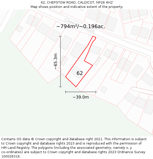 62, CHEPSTOW ROAD, CALDICOT, NP26 4HZ: Plot and title map