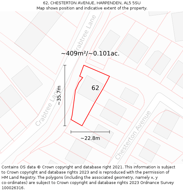 62, CHESTERTON AVENUE, HARPENDEN, AL5 5SU: Plot and title map