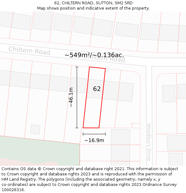 62, CHILTERN ROAD, SUTTON, SM2 5RD: Plot and title map