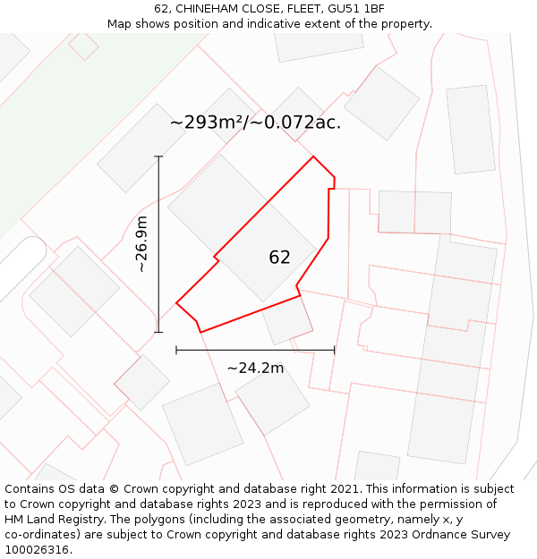 62, CHINEHAM CLOSE, FLEET, GU51 1BF: Plot and title map