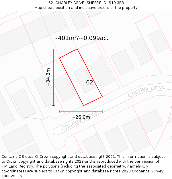 62, CHORLEY DRIVE, SHEFFIELD, S10 3RR: Plot and title map