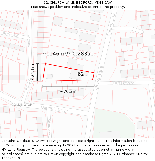 62, CHURCH LANE, BEDFORD, MK41 0AW: Plot and title map