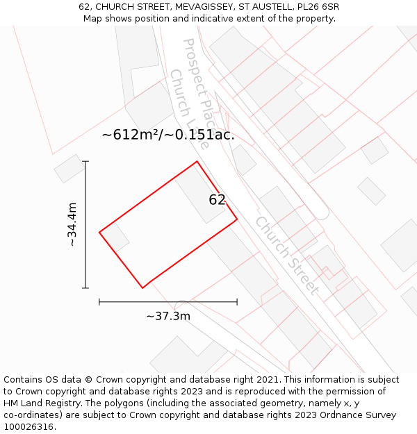 62, CHURCH STREET, MEVAGISSEY, ST AUSTELL, PL26 6SR: Plot and title map