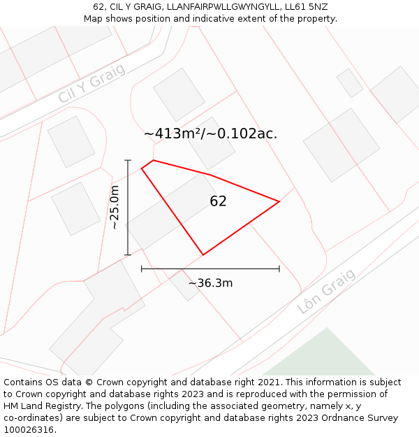 62, CIL Y GRAIG, LLANFAIRPWLLGWYNGYLL, LL61 5NZ: Plot and title map