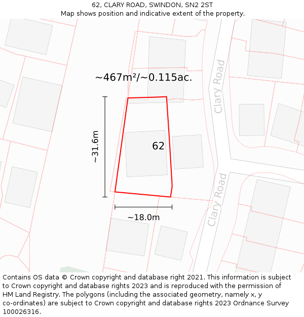 62, CLARY ROAD, SWINDON, SN2 2ST: Plot and title map