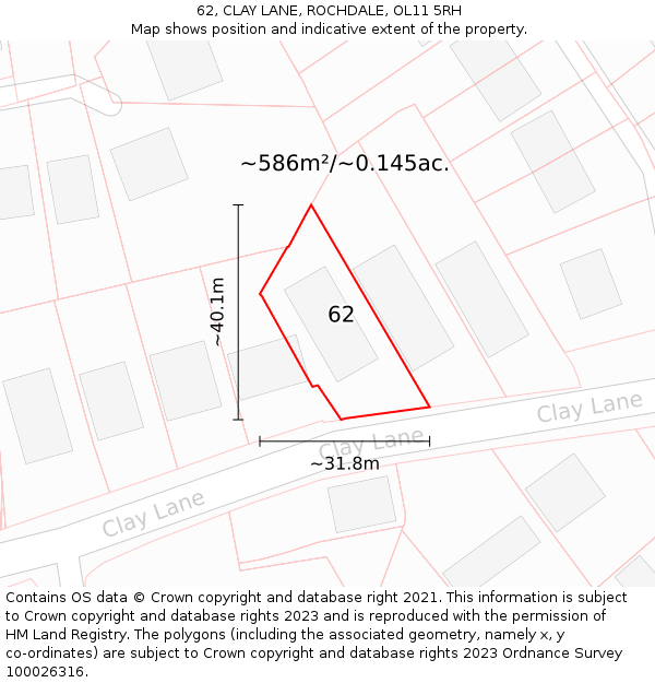 62, CLAY LANE, ROCHDALE, OL11 5RH: Plot and title map